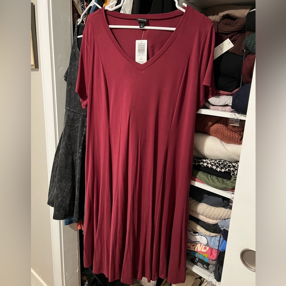 NWT Torrid Tshirt Dress Supersoft fit and flare - Burgundy Wine Red
